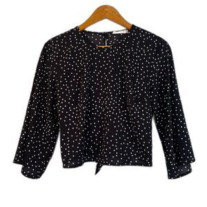 Lush Polka Dot Cropped Back Tie Wide 3/4 Sleeve Blouse Boho Chic Size Small